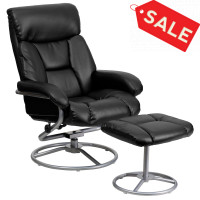 Flash Furniture Contemporary Black Leather Recliner and Ottoman with Metal Base BT-70230-BK-CIR-GG